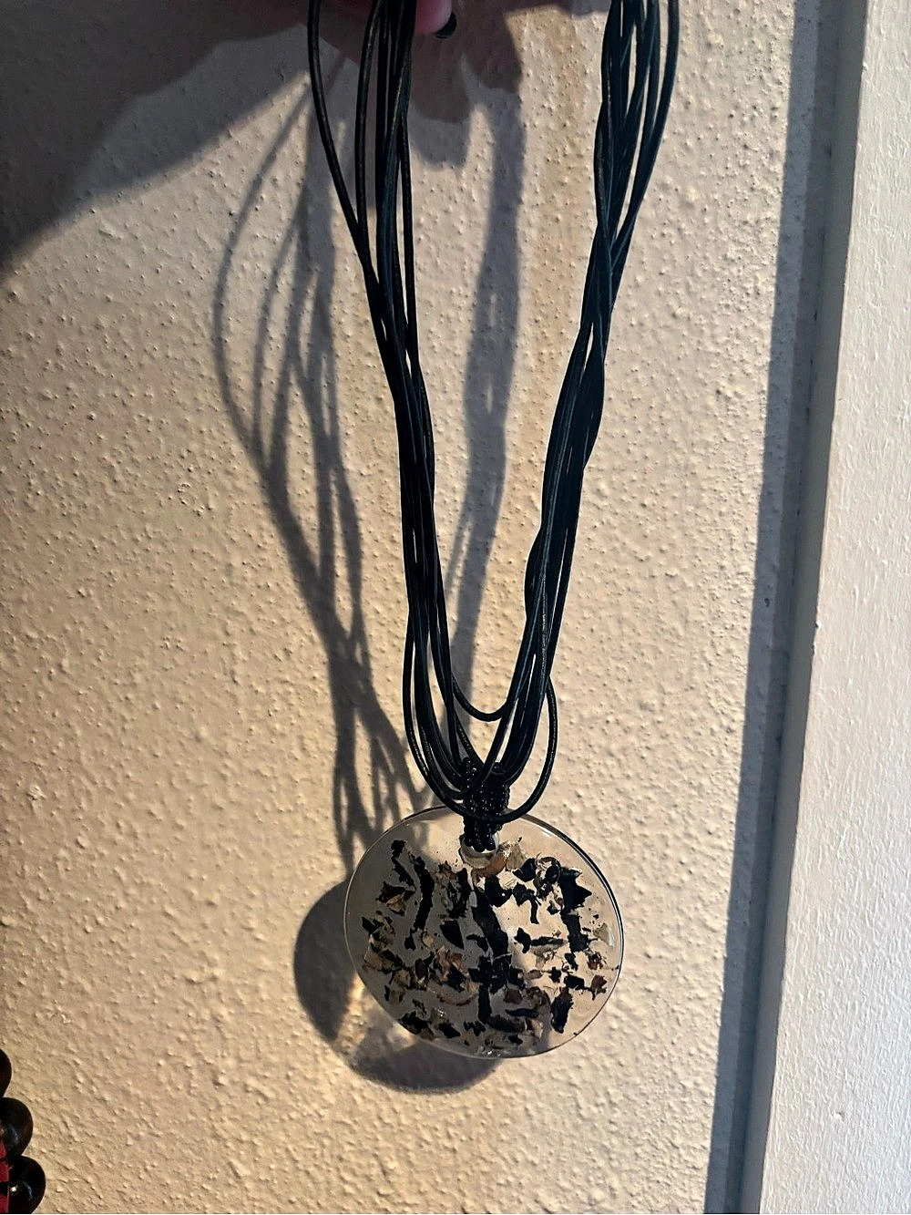 Layered Cord Pendant Necklace in Black & Clear